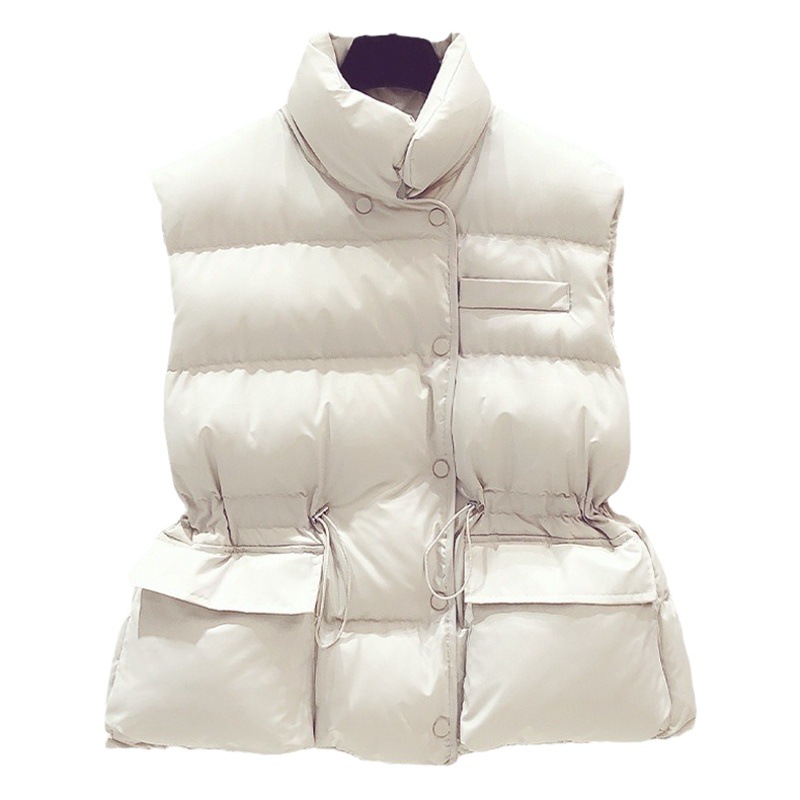 Chaleco de chaleco de cuello de soporte de estilo coreano para mujer 2023 otoño e invierno chaleco con cordón cálido y suelto chaleco superior