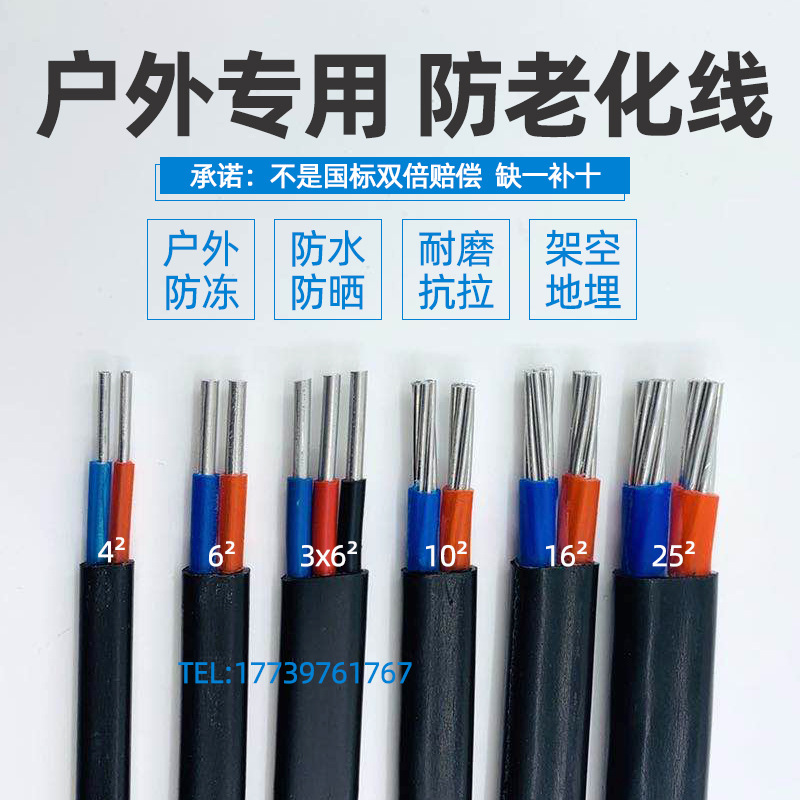 国标2芯3芯电缆线铝芯家用户外电线2.5 4 6 10 16 25平方铝线护套|ms