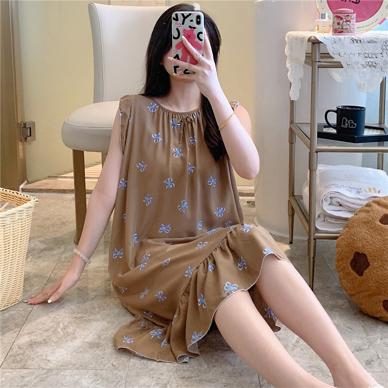 2025 estilo princesa coreana vestido lindo suelto rayón ropa de hogar seda de algodón camisón mujeres verano delgado