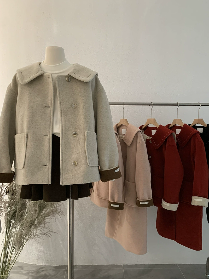 Quilted demi-season woolen coat, jacket, long-sleeve