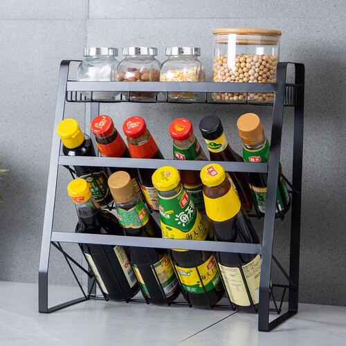 Ou Runzhe kitchen storage rack desktop iron multi-layer spice rack multi-functional seasoning bottle layered storage rack