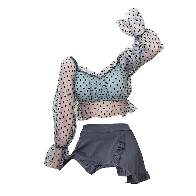 Traje de baño de manga larga de dos piezas de las mujeres sexy falda traje de baño de la niña adelgaza push up vacaciones traje de baño de aguas termales