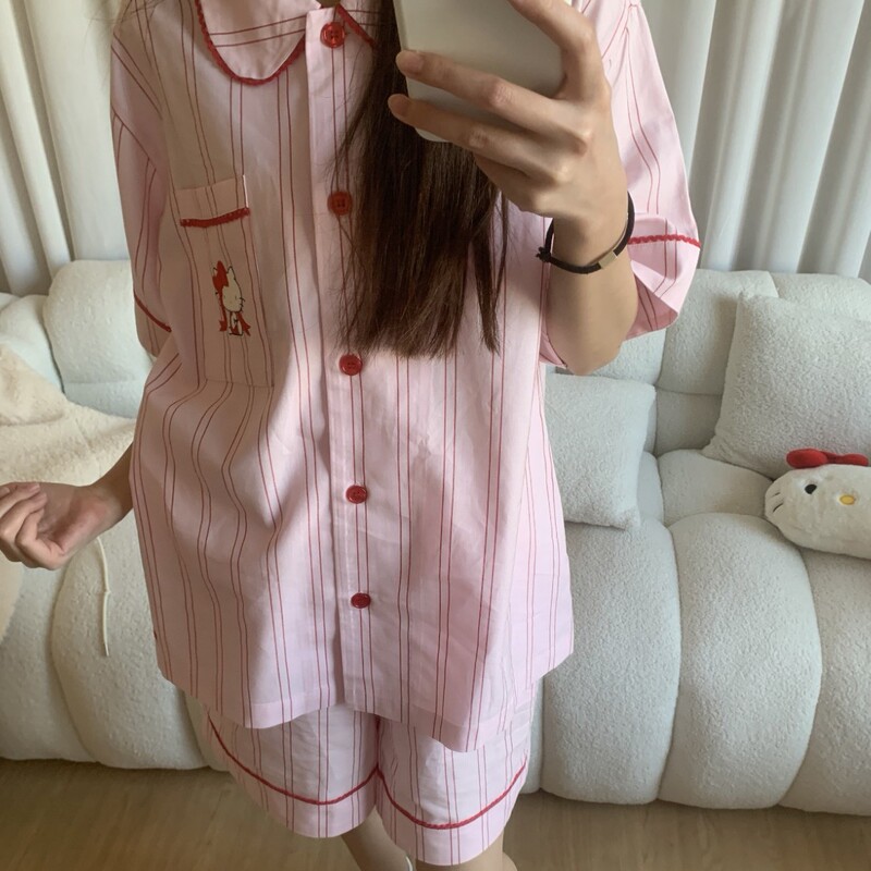 ビーストホーム漫画 kt 猫テンセル綿ホーム服セット新しい四季着用可能なストライプの女性のパジャマ|undefined