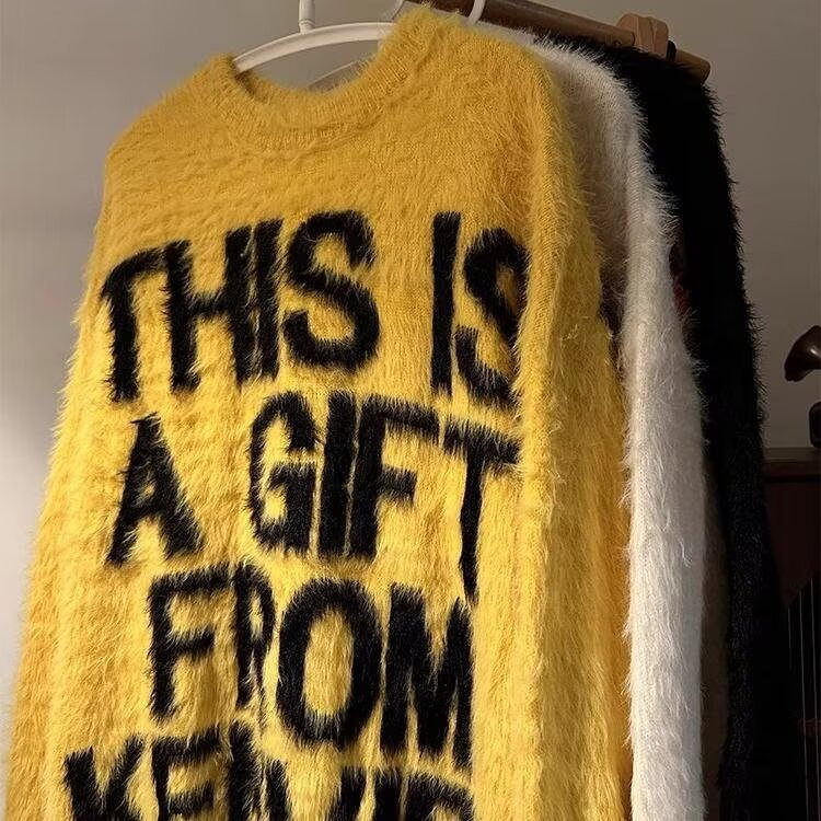 Tide americana letras imitación de visón perezosa pareja suéter de lana hombre y mujer suelta invierno ocio chaqueta de punto