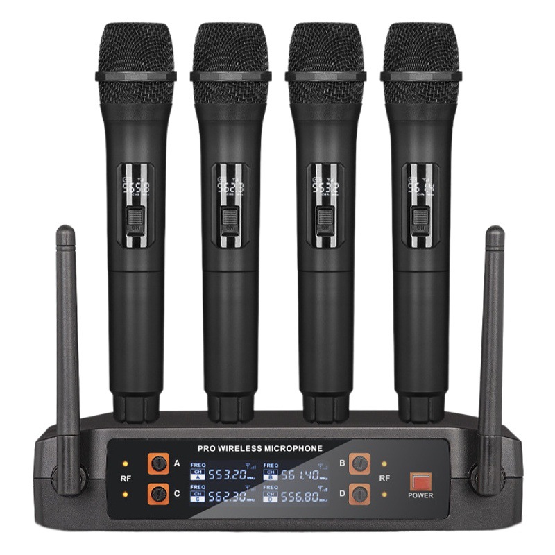 Sistema de Micrófonos Inalámbricos de Mano 1 para 4 Banda VHF para KTV y Escenario