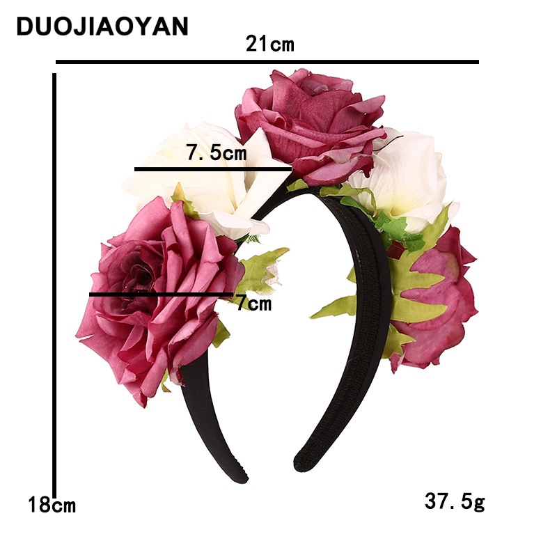 Fashion Simulation Fabric Big Rose Flower Wide Brim Headband display picture 6