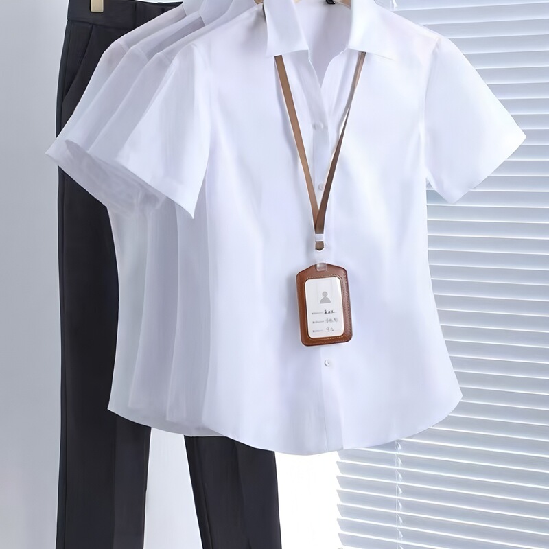 短袖衬衫女职业装白色V领衬衣时尚工作服修身版抗皱高档正装气质|undefined