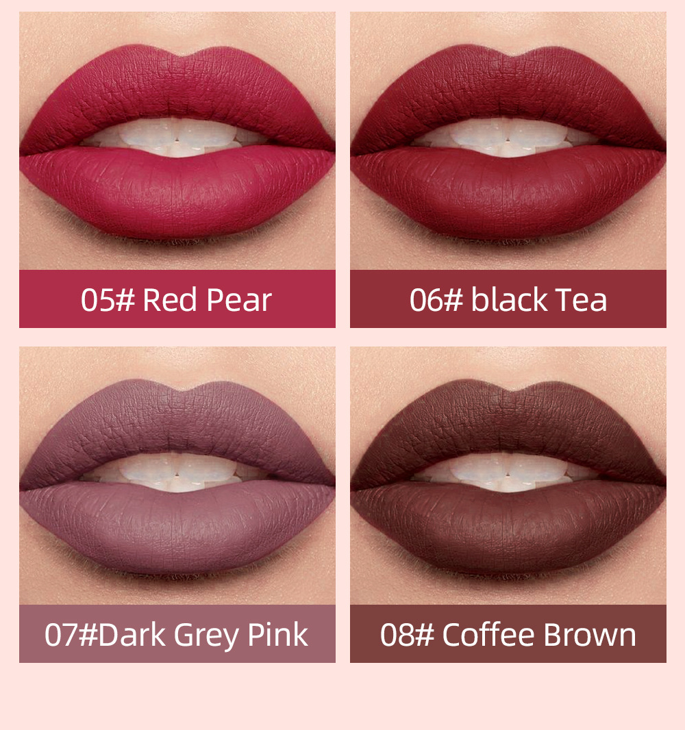 Les bonnets à lèvres en velours mat Carina QIBEST ne se décolorent pas. Le brillant à lèvres est un liquide longue durée, hydratant et facile à colorer_voghion.com
