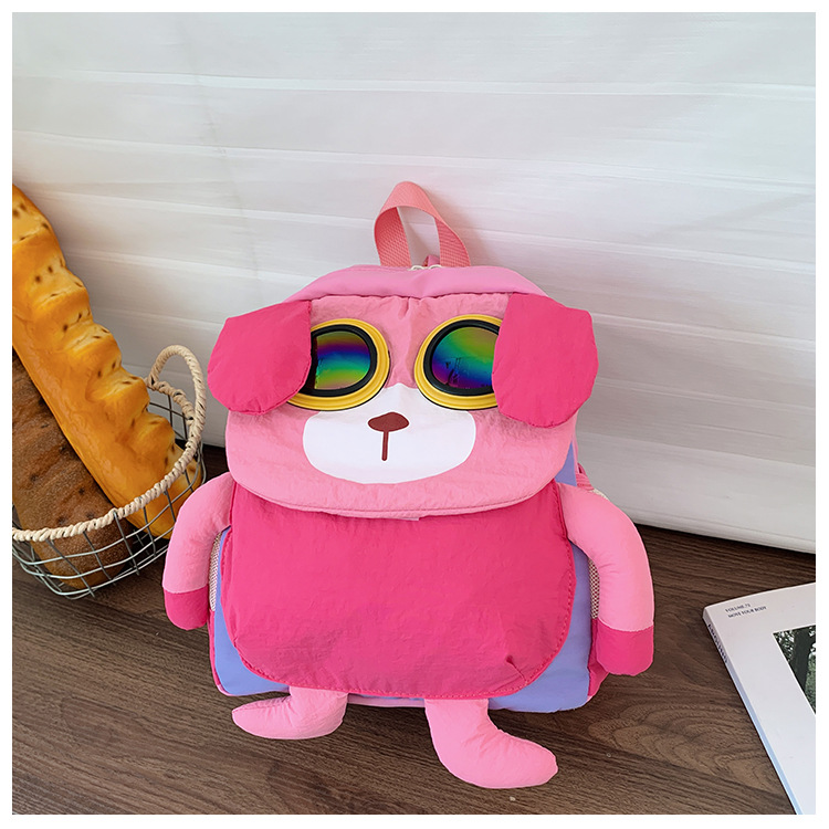 Jardín de infantes mochila infantil de clase pequeña y media, dibujos animados lindos gafas, mochila para perros de gran capacidad, mochila para niños, moda