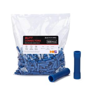 Hks 500 Pcs Vinyl Insulated Butt Connectors Blue 16-14 Awg - Quick Disconnect Electrical