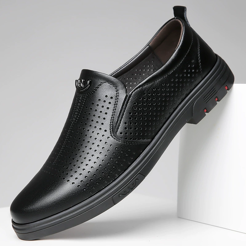 2023 новые дышащие мужские кожаные сандалии, кожаные туфли с полыми отверстиями, оптом, повседневные трансграничные кожаные сандалии с мягкой подошвой