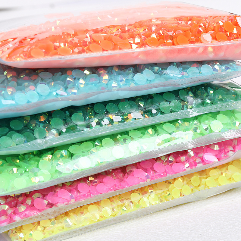 Jelly Color Resin Flat Drill Nail Drill Hair Accessories Headwear Sticky Drill Toy Doll Sticky Drill Round Resin Flat Drill