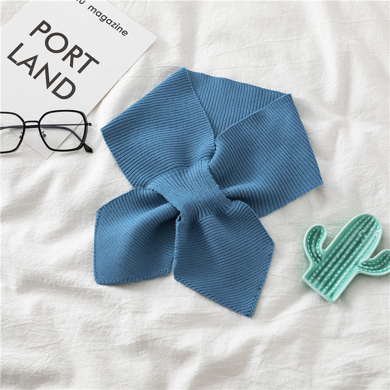 Evening and evening same style ins South Korea knitted wool collar cross fishtail scarf bow small scarf for women autumn and winter