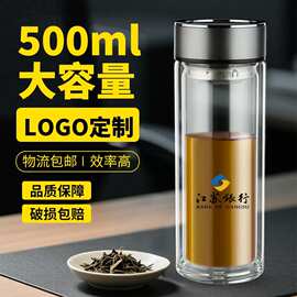 玻璃杯批发双层水杯茶杯高硼硅高硼硅玻璃带盖商务礼品密封防漏