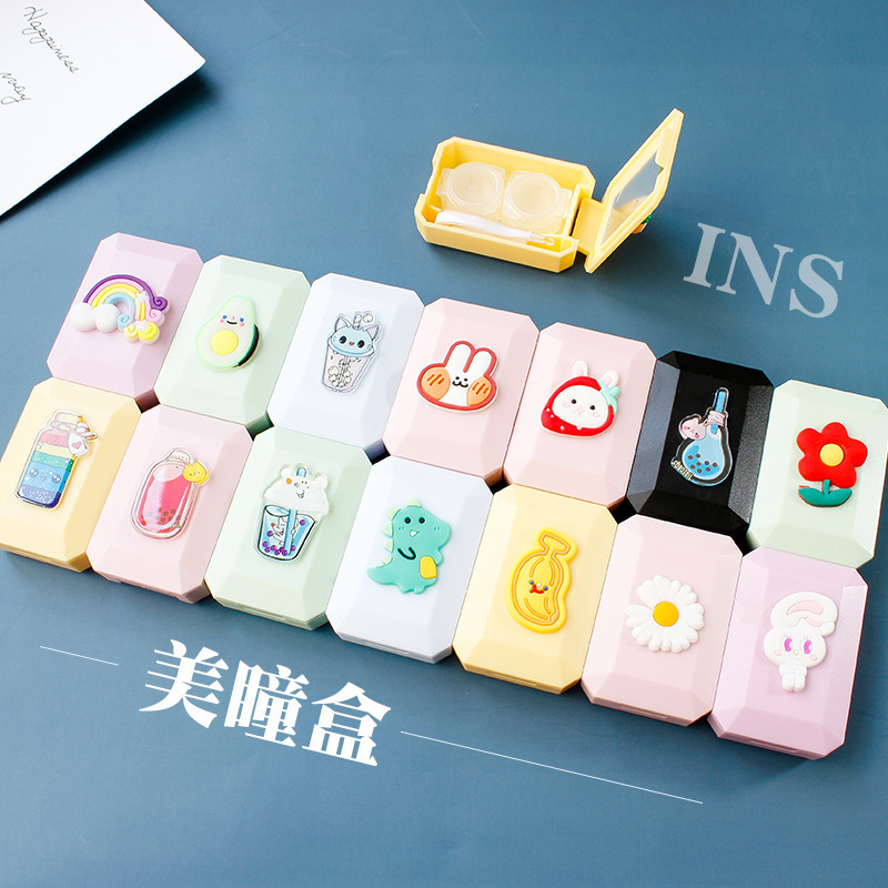 Cute cartoon ins style contact lens storage box creative portable couple box beauty pupil box care small box