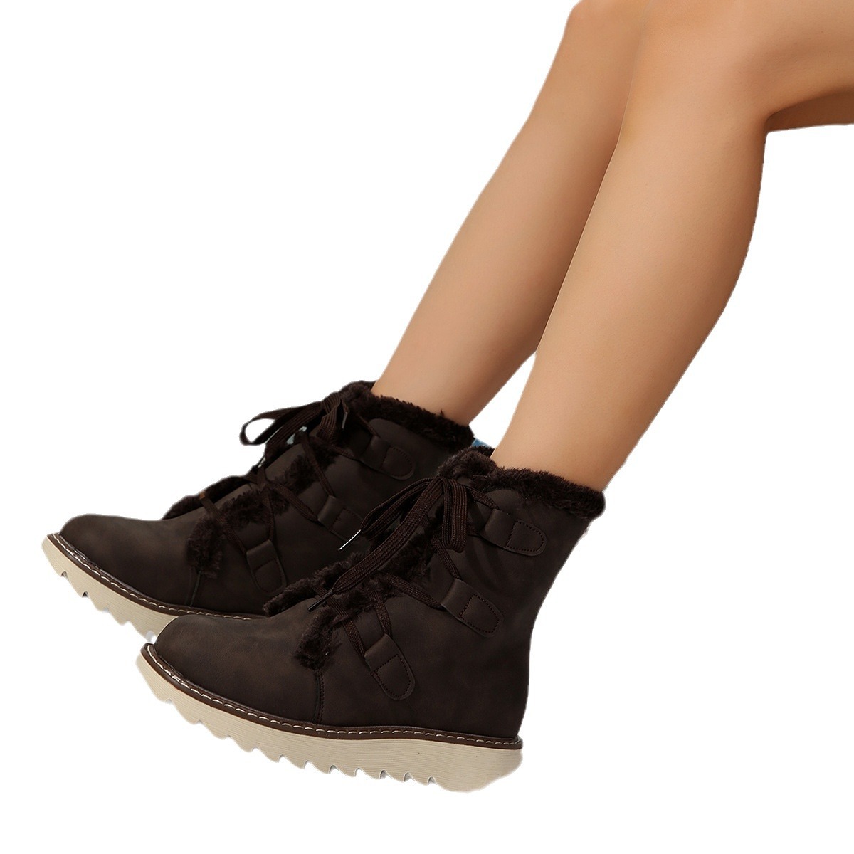 New cotton boots with extra fleece and thick lace-up_voghion.com