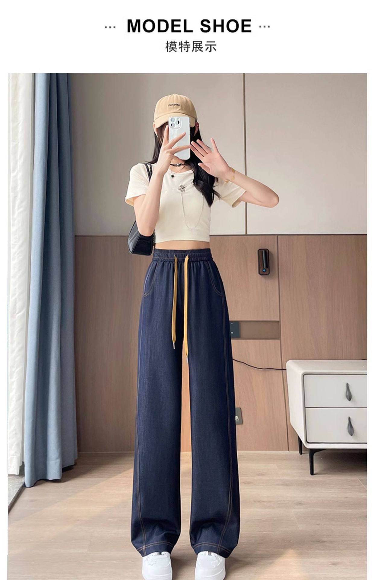 Quần tây nữ ống đứng cạp cao chất liệu tơ tằm mùa xuân hè — Một người đàn ông nhỏ màu đen chi tiết 34