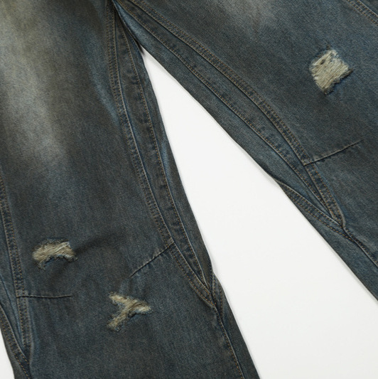 Men's Clothing Trendy and Fashionable Street Distressed Washed Sexual Ripped Jeans Men's Trendy Brand All-match Casual Loose Straight Pants_voghion.com