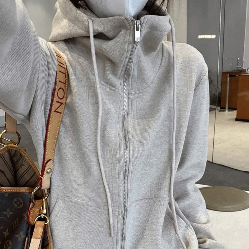 休闲运动套装女2025新款秋季慵懒风宽松连帽灰色卫衣阔腿裤两件套|undefined