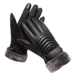 Large men's gloves winter fleece-lined thick leather gloves windproof cold-proof warm cycling motorcycle waterproof cotton