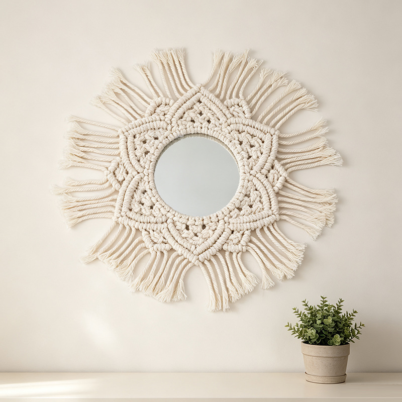 Tapices de tejido a mano transfronterizo espejo bohemio sala de estar dormitorio pared mirror maquillaje creativo pared mirror decoración