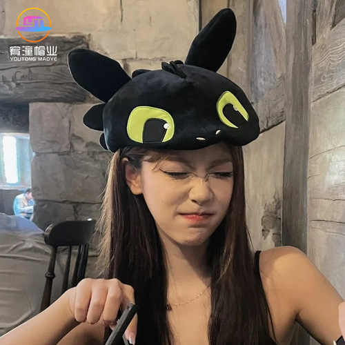 Internet-famous style funny toothless hat for women—autumn and winter cartoon, cute, for couples to take photos—toothless beret.