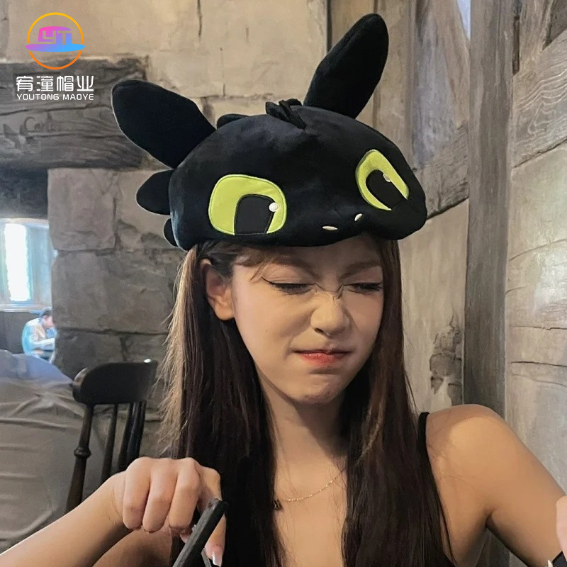 Internet Celebrator Same Style Funny Toothless Hat Women's Autumn and Winter Cartoon Cute Couple Photo Headgear Toothless Beret