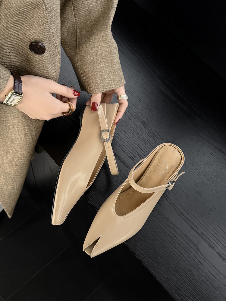 Sandal nữ hở mũi gót nêm cao da bò tăng chiều cao quai ngang — màu đen, màu trắng, màu mơ chi tiết 32