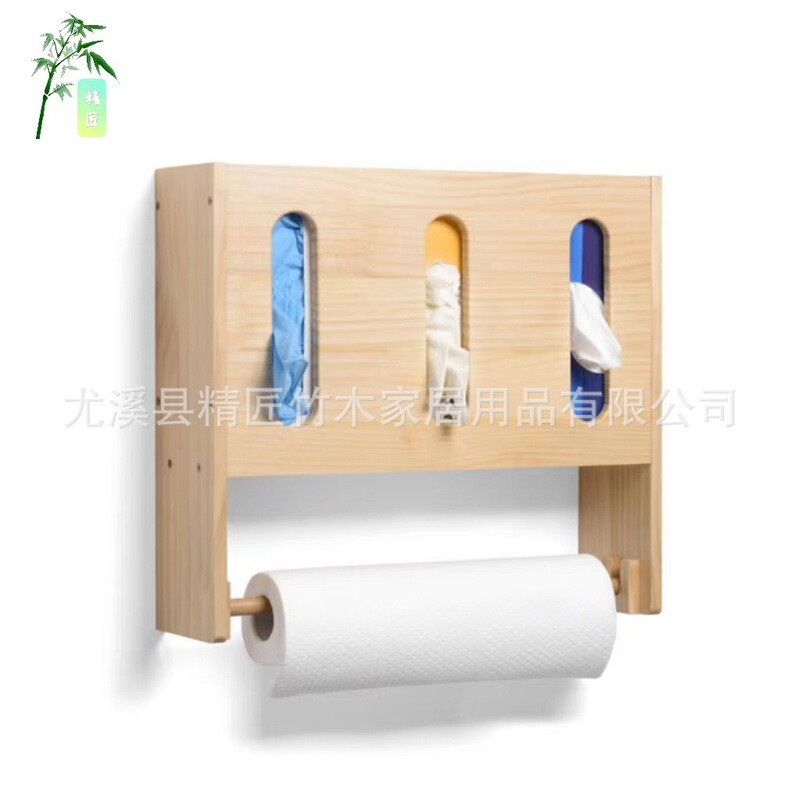 Jingjiang Bamboo Wood Wall Mounted Tissue Box Tissue Holder Glove Dispenser for Home, Garage, Medical Office