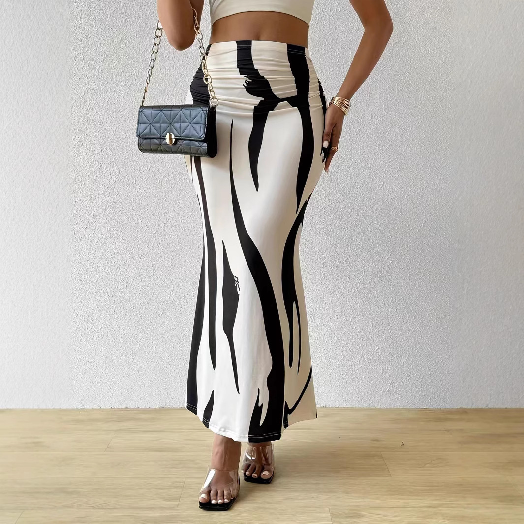 2025 Cross-Border European and American Style Zebra Print High-Waisted Fishtail Skirt, Slimming and Height-Enhancing, French Socialite Style