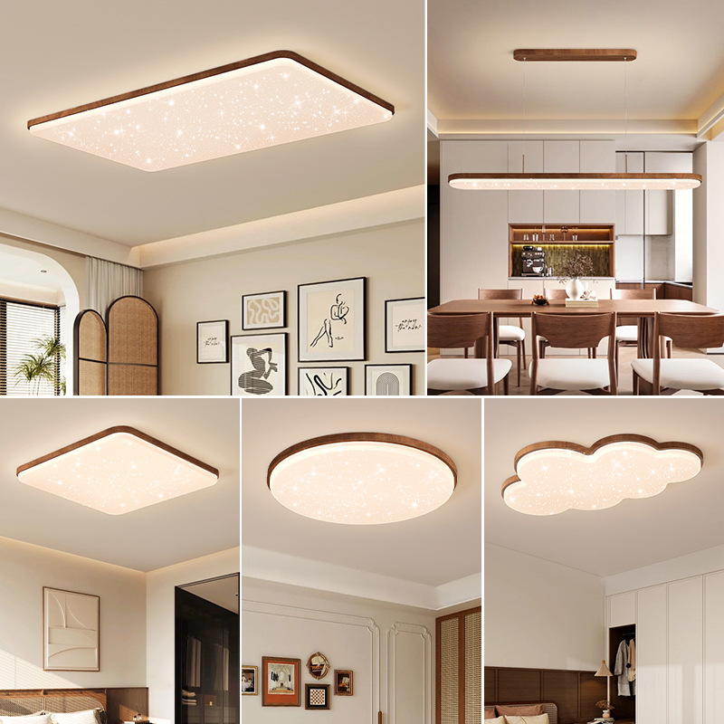 Paquete para toda la casa lámpara de sala de estar lámpara de techo de grano de madera de nogal de estilo antiguo lámpara de techo de protección ocular de espectro completo lámpara de restaurante de dormitorio
