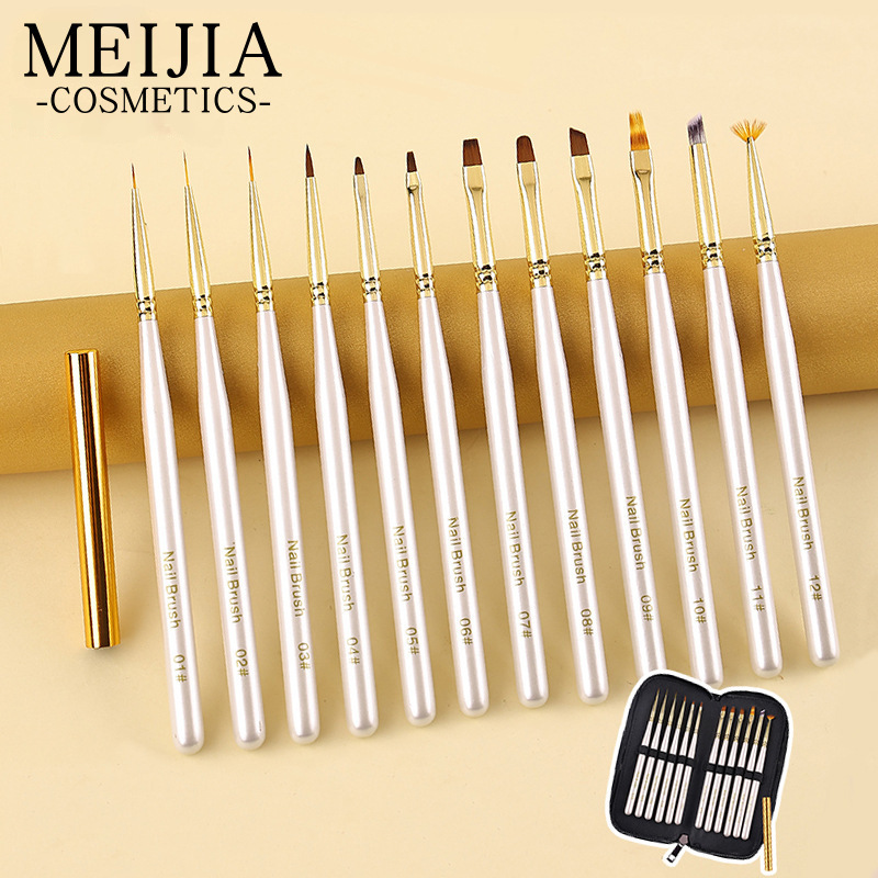 Nail Art Pen Set, 12 Wooden Handle Nail Art Petal Pens, Angled Light Therapy Pens, Smudge Pens, Dotting Pens, Flower Painting, Smudge Art