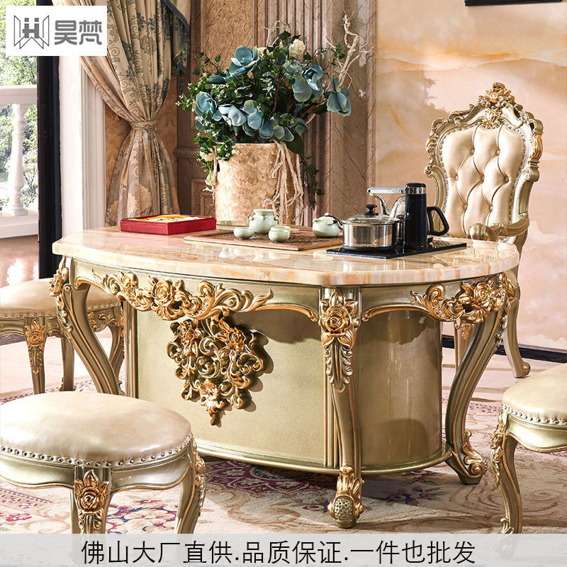 European Style Tea Table and Chair Combination Kung Fu Tea Table Living Room Balcony Household Solid Wood Tea Table High-end Luxury Tea Table