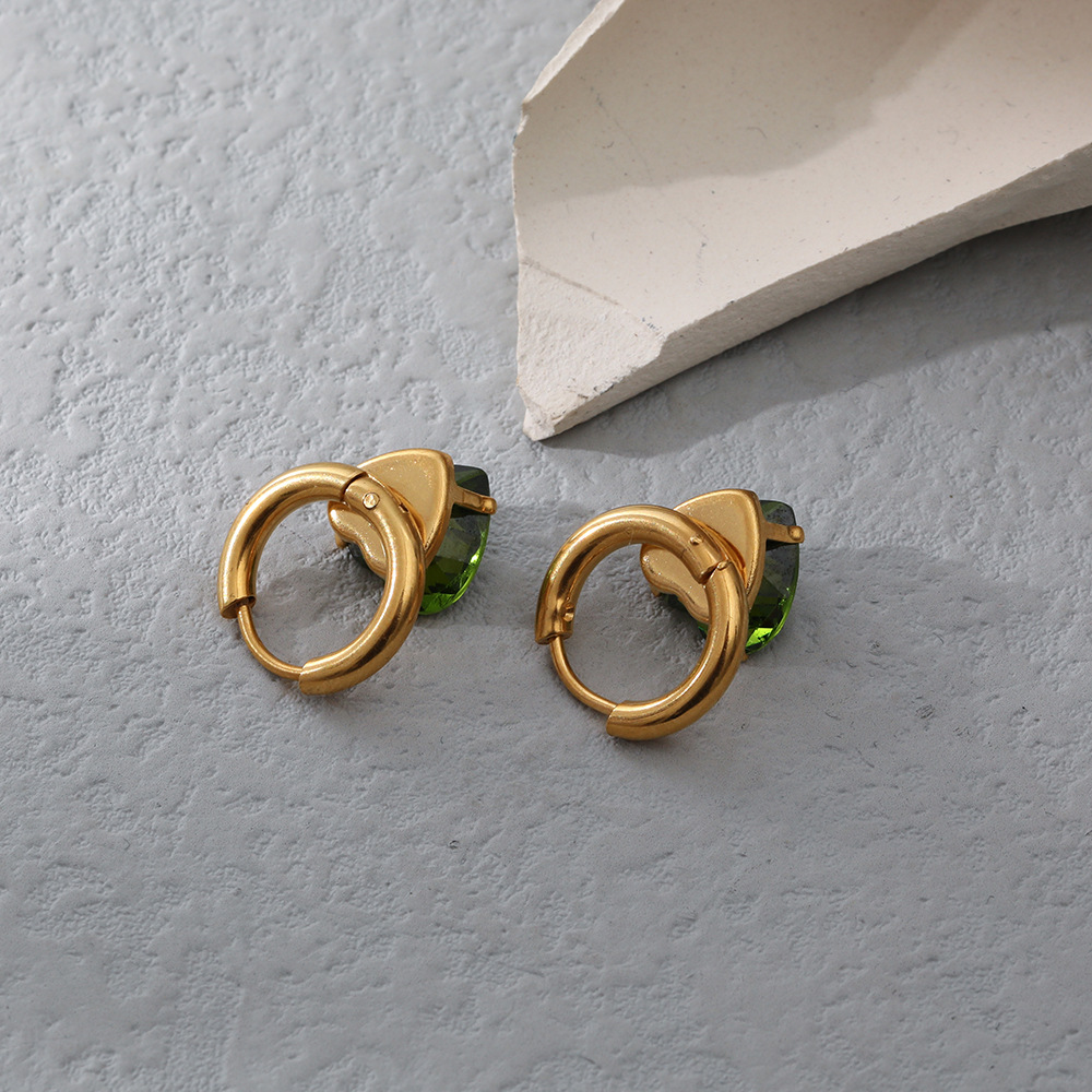 Fashion Heart Shape Stainless Steel Inlay Zircon Earrings 1 Pair