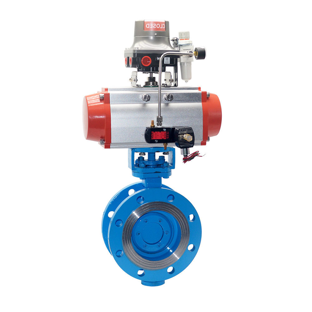 D643H气动法兰金属软硬密封蝶阀 304不锈钢气动法兰蝶阀DN50