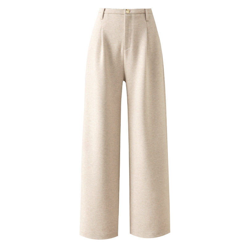 Quần culottes nữ ống rộng cạp cao dáng suông chất len acetate dệt kim — Màu trà sữa