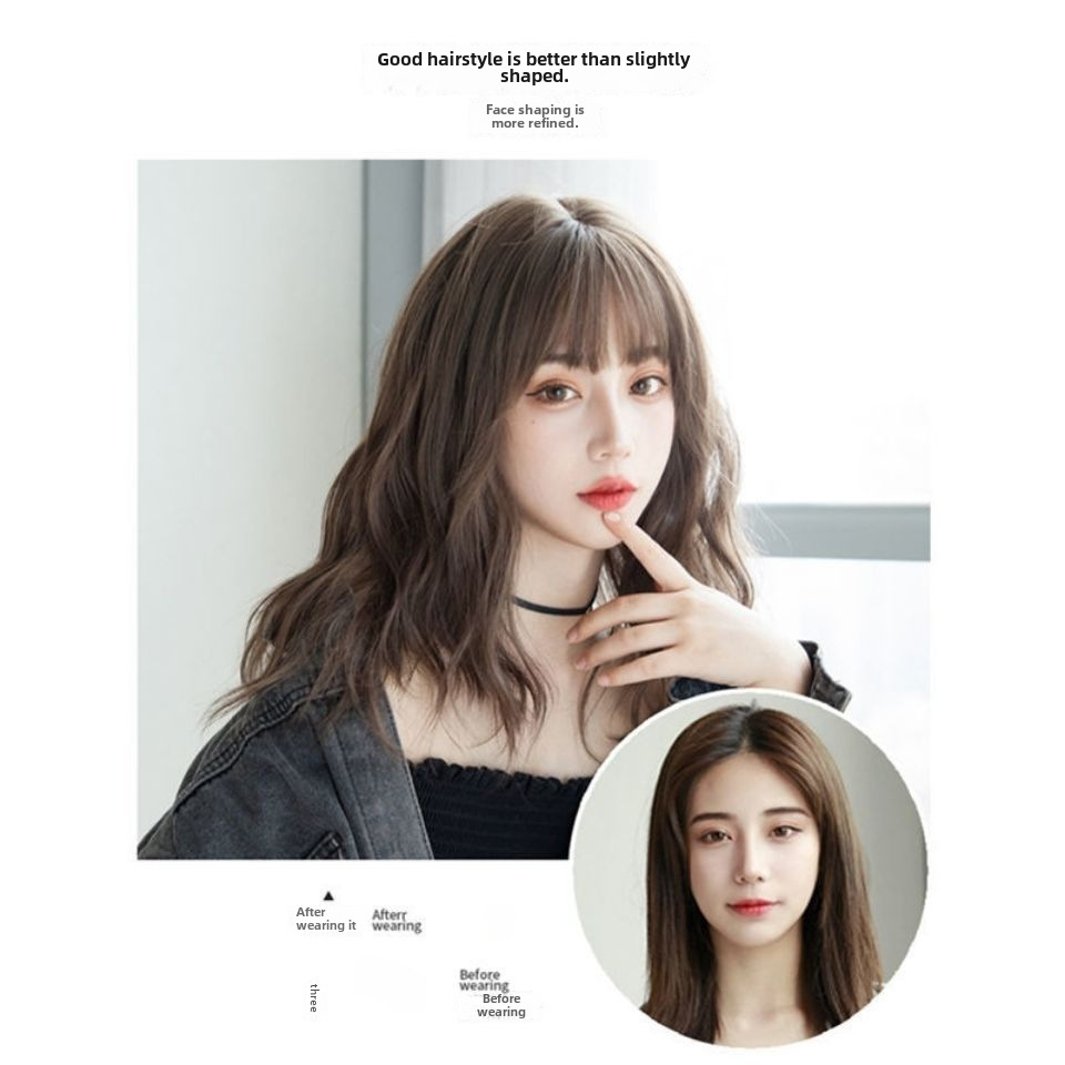Perruque Femme Cheveux Mi-longs Tête Complète Réaliste Longueur Épaule Cheveux Courts Bouclés Étudiant Célébrité Internet Micro-bouclés Visage Rond Mode Perruque Couverture_voghion.com
