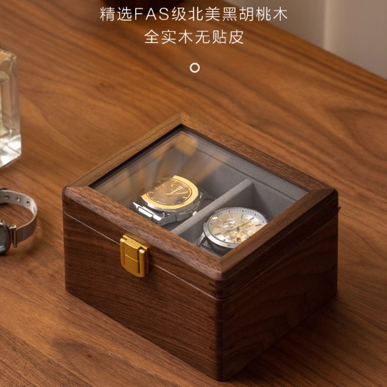 Black Walnut Wood Engraving Household Watch Storage Box New Chinese Style Simple Atmospheric Portable Wooden Watch Box