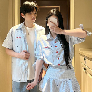 Couple Wear 2025 New Summer Ins Super Popular Student College Style Shirt Mid-Sleeve Dress Popular Loose Trend