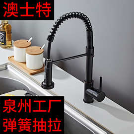 跨境弹簧水龙头厨房冷热水槽洗碗洗菜盆可旋转双出水万向防溅龙头