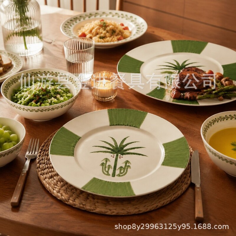 Source Factory Palm Tree Print Melamine Dinner Plates, Tropical Style Customizable Melamine Tableware