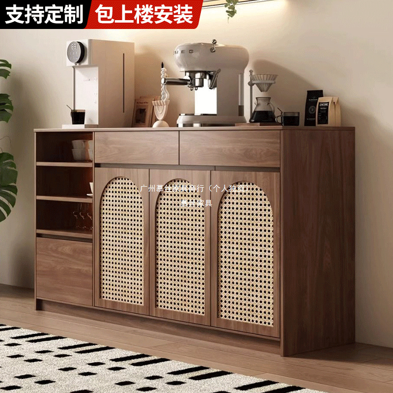Mousse New Living Room Storage Cabinet Wall Storage Cabinet Integrated Solid Wood 2025 Storage Tea Cabinet Rattan Sideboard
