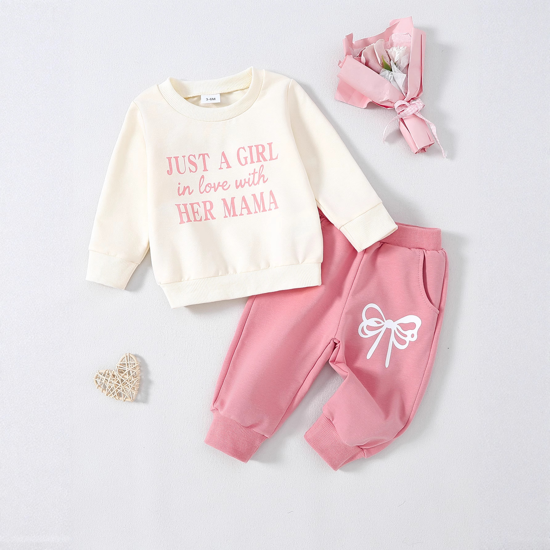 女童秋冬季跨境童装圆领撞色长袖字母印花卫衣纯色卫裤两件套