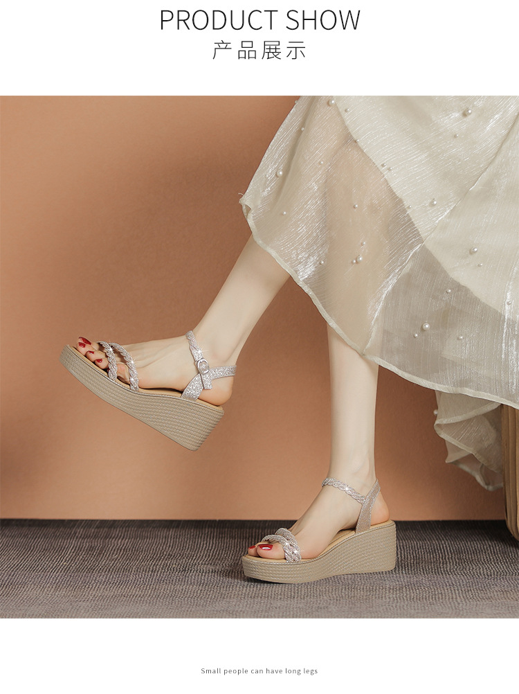 Sandal đế xuồng quai ngang nữ phong cách tiên nữ, gót cao 9 cm — M568 màu sâm panh chi tiết 12