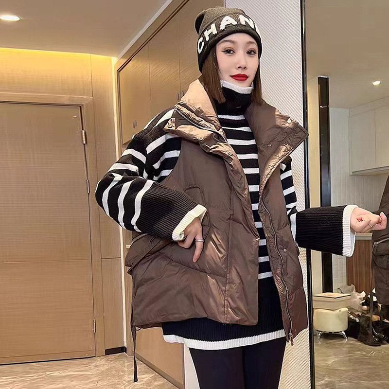 Cross-Border Autumn and Winter New European Station down Jacket Vest for Women Dongdaemun Stand Collar Fashionable Warm Streamer Vest Trendy