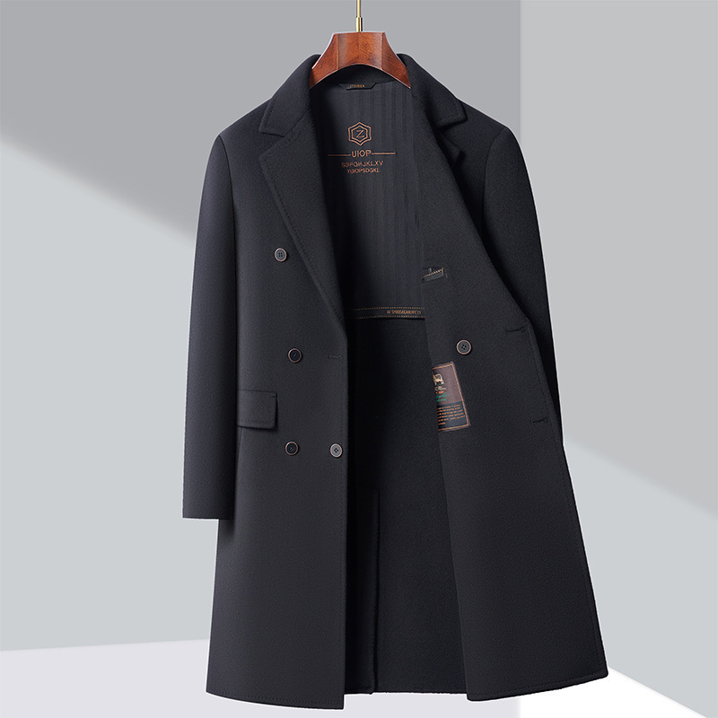 2024 Brand Wool Woolen Coat Men's Winter Long Middle-aged and Elderly Double-sided Woolen Coat Dad's Cashmere Coat