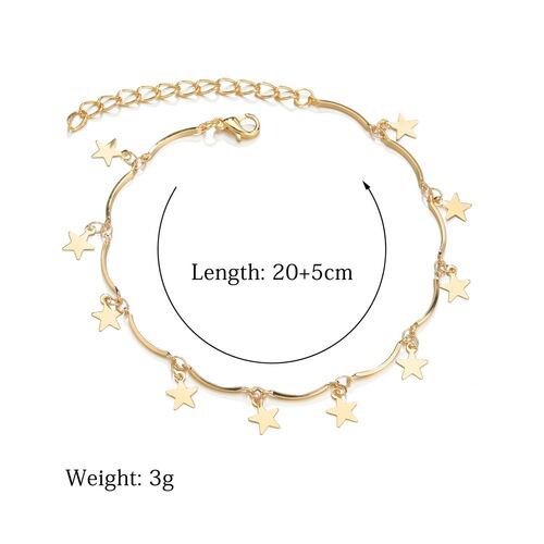 Eurasian Cross-border Accessory Fashion Personal Metal Star Tassel Anklet, Simple Five-pointed Star Anklet for Women
