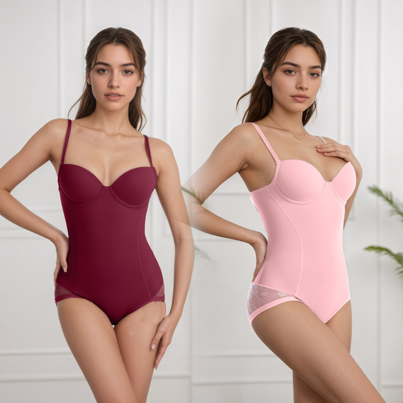 Cross-Border Sling Body Shaping Tummy Control Jumpsuit for Women Postpartum Corset Waist Shaping Bra Breast Support Pink Bottoming Intimates