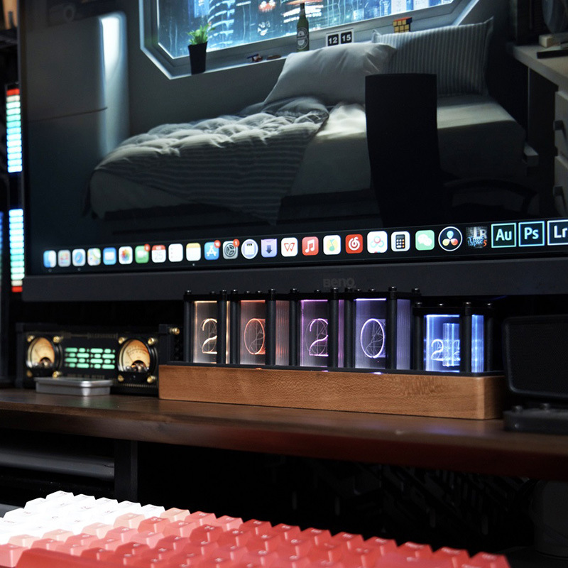 Comercio electrónico nuevo RGB imitación resplandor tubo reloj creativo LED electrónico digital Reloj de madera maciza escritorio edificio decoración distribución