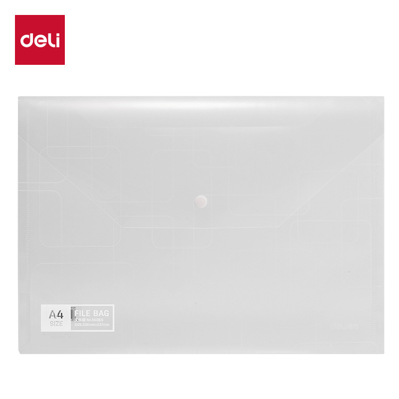 Deli 5501ES Bolsa para archivos Bolsa para archivos transparente de escritorio para estudiantes Bolsa para archivos de almacenamiento de papel de prueba con botón a presión